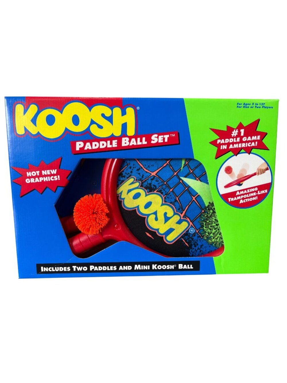 1991 Koosh Paddle Ball Set 2 Paddles & Mini Koosh Ball Trampoline Bounce NEW